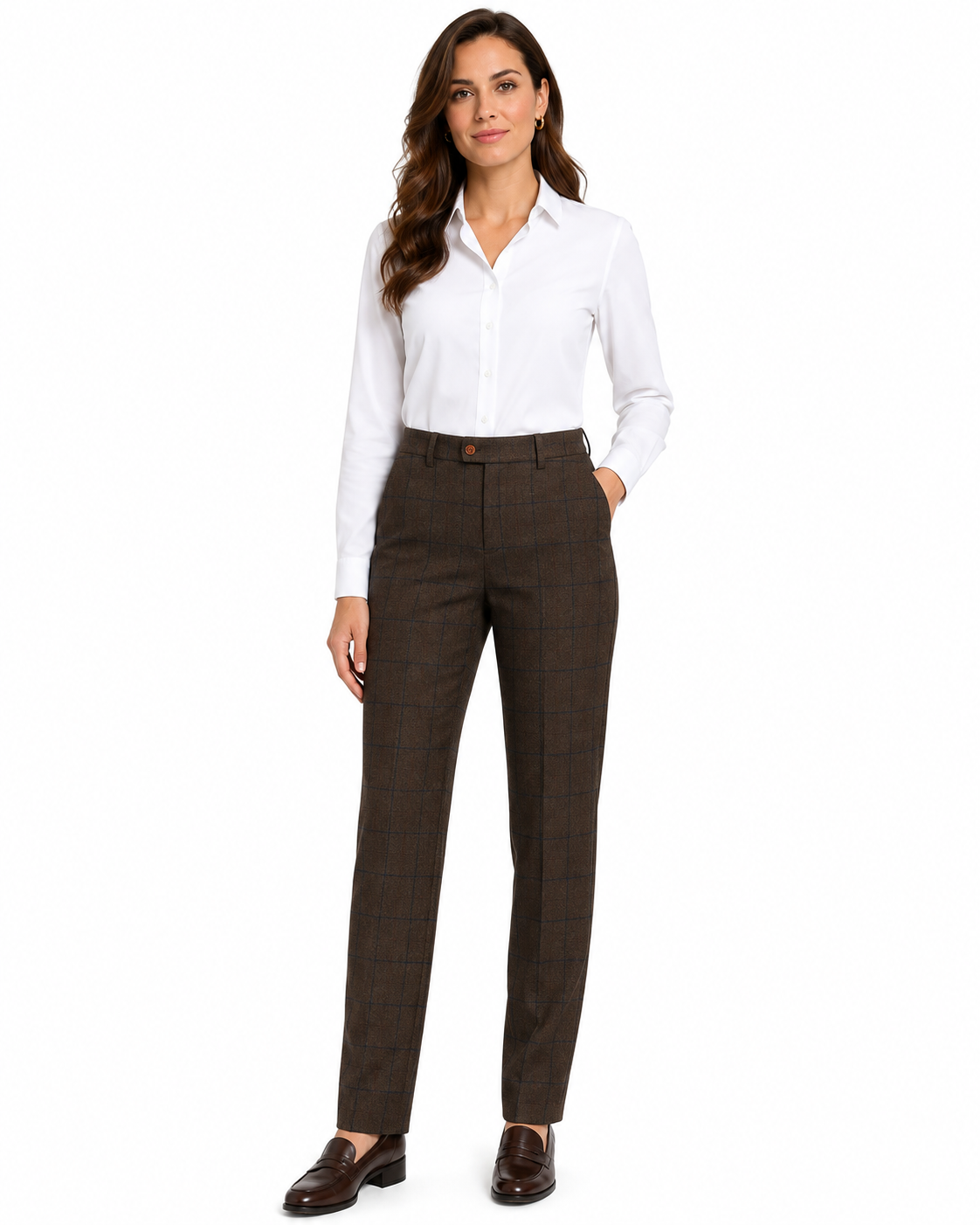 Women’s Made-to-Measure Brown Country Check Tweed with Navy Three-Piece Suit - Image 14