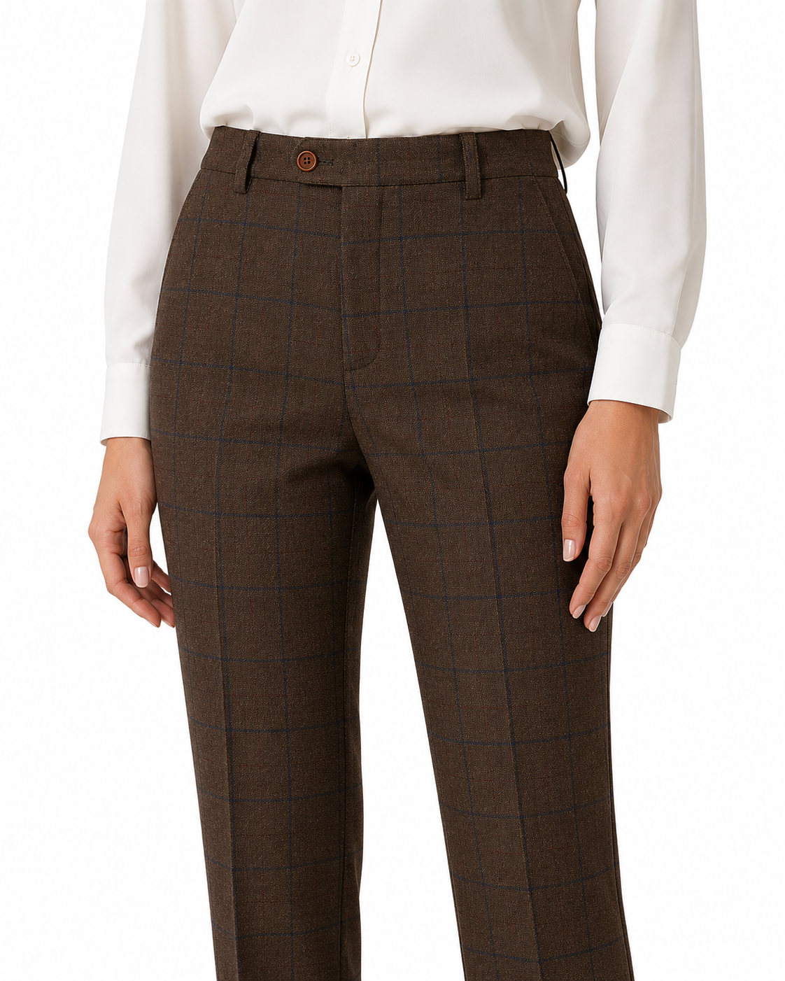 Women’s Made-to-Measure Brown Country Check Tweed with Navy Three-Piece Suit - Image 13