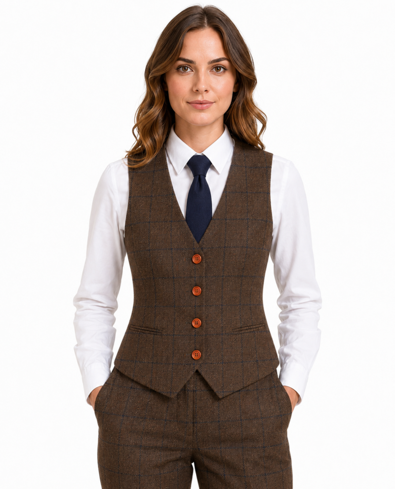 Women’s Brown Country Check Tweed with Navy Waistcoat