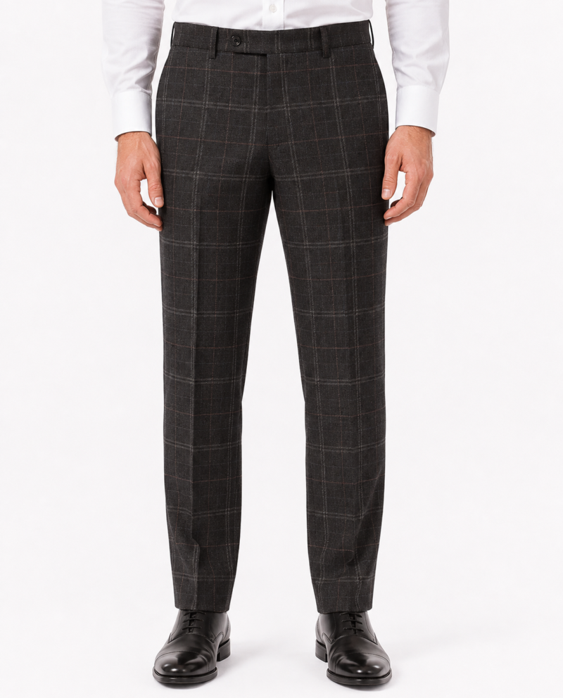 Men’s Charcoal Grey Windowpane Check Tweed Trousers