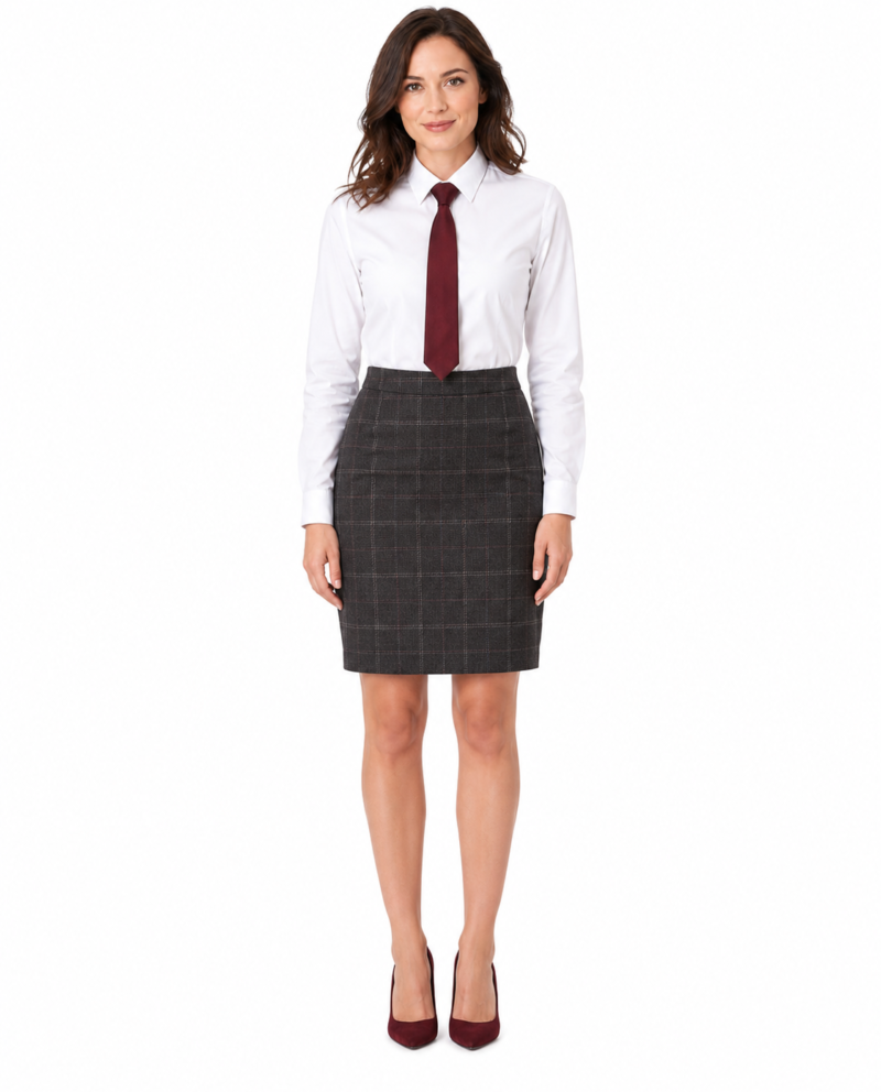 Women’s Charcoal Grey Windowpane Check Tweed Tailored Skirt