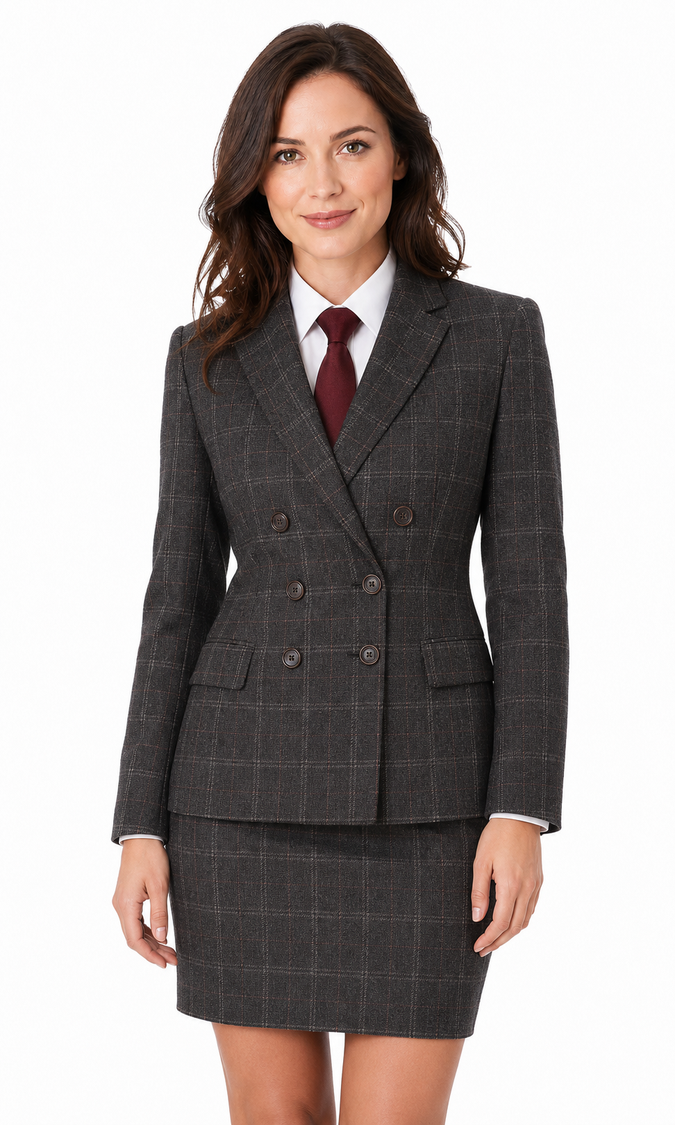 Women’s Made-to-Measure Charcoal Grey Windowpane Check Tweed Three-Piece Suit - Image 15