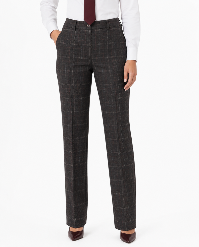 Women’s Charcoal Grey Windowpane Check Tweed Trousers