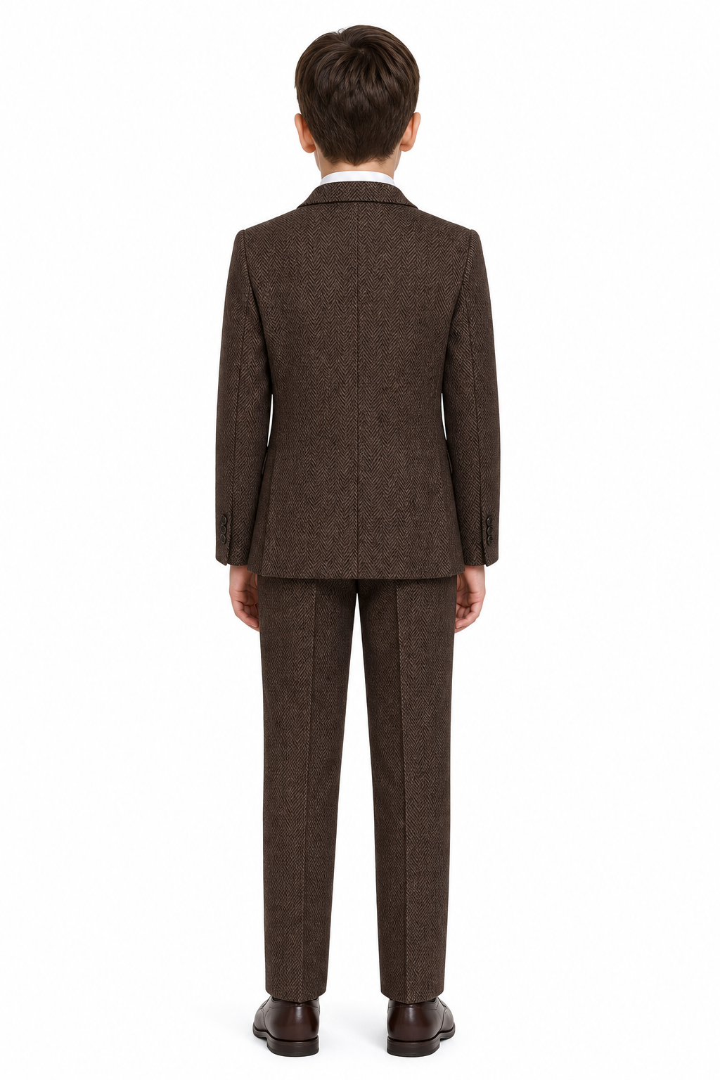 Boys’ Classic Brown Herringbone Tweed Three-Piece Suit - Image 3