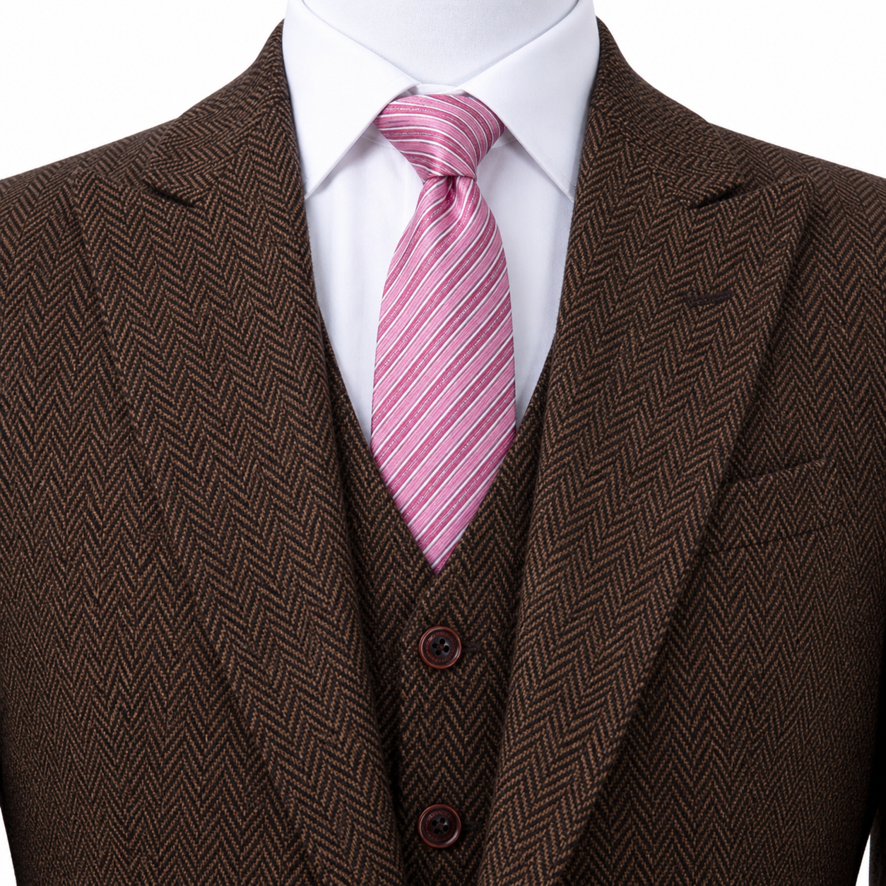 Men’s Made-to-Measure Classic Brown Herringbone Tweed Three-Piece Suit - Image 12