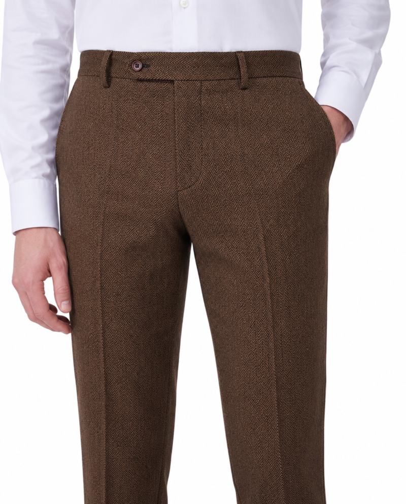 Men’s Classic Brown Herringbone Tweed Trousers