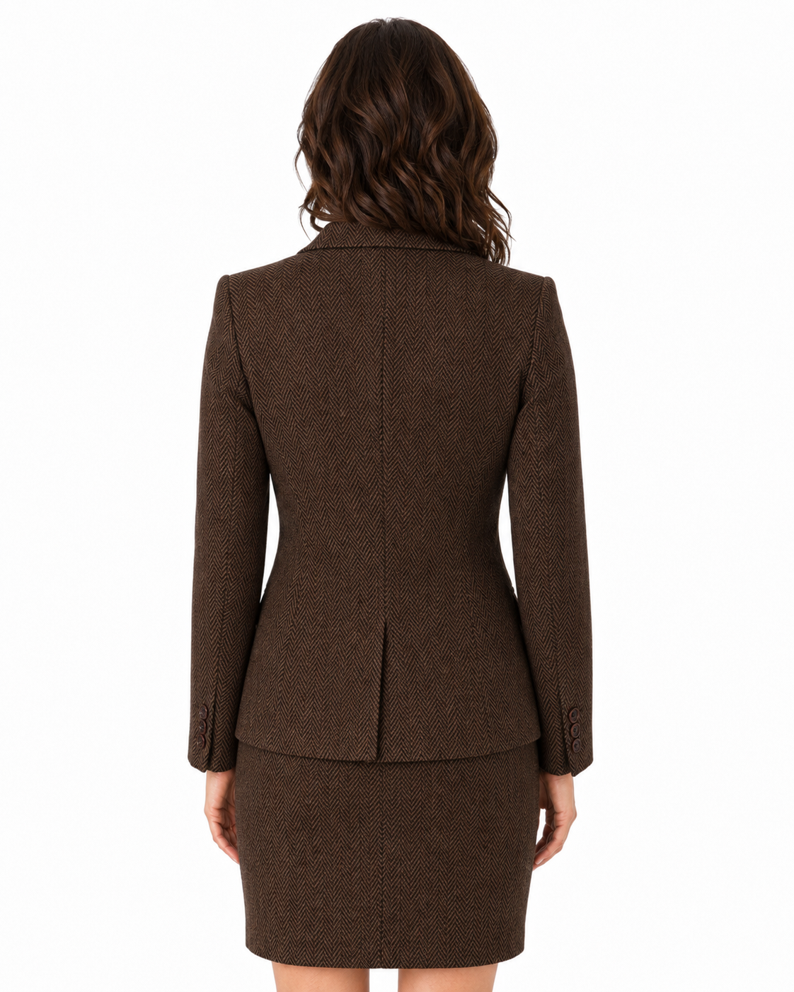 Women’s Classic Brown Herringbone Tweed Double-Breasted Jacket - Image 11