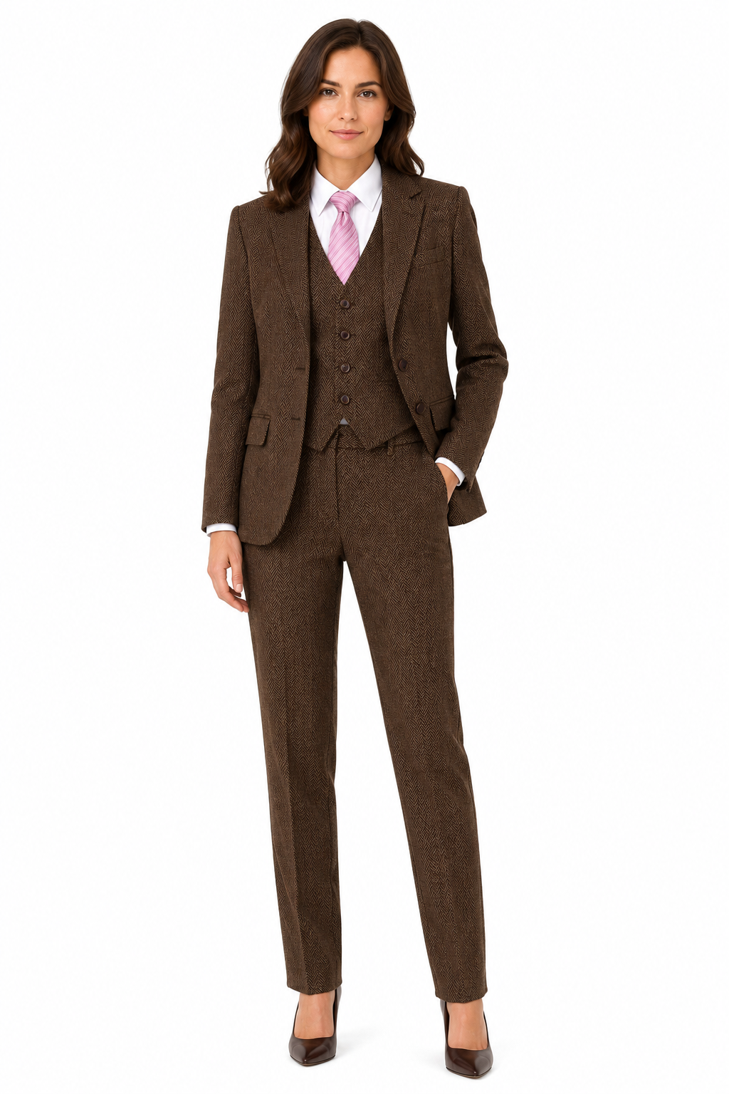 Women’s Classic Brown Herringbone Tweed Trousers - Image 5