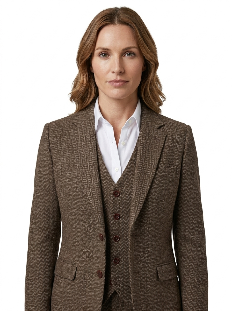 Women’s Classic Brown Herringbone Tweed Trousers - Image 7