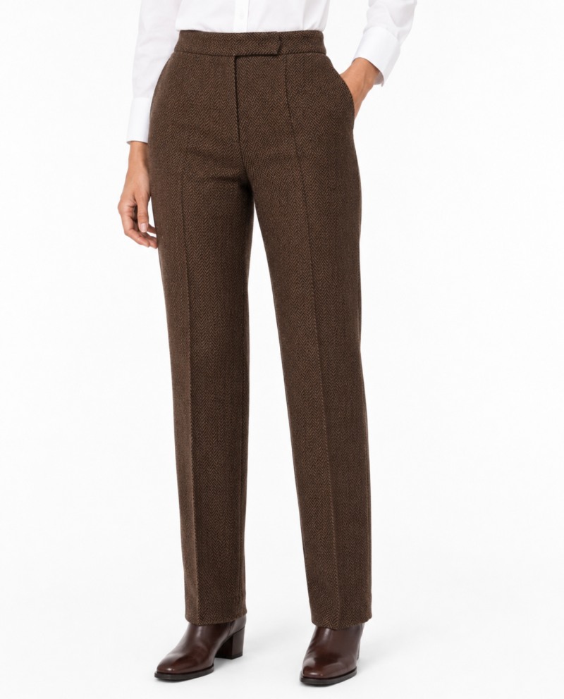 Women’s Classic Brown Herringbone Tweed Trousers