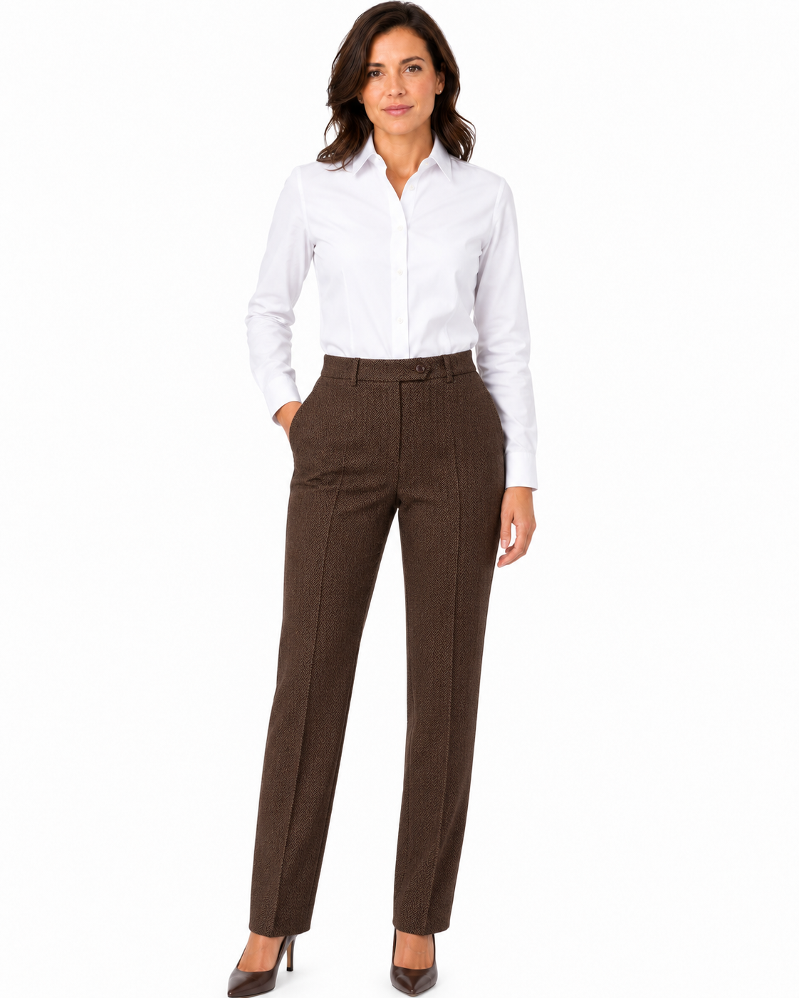 Women’s Classic Brown Herringbone Tweed Trousers - Image 2
