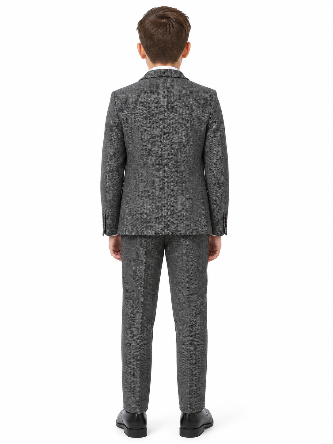 Boys’ Classic Grey Herringbone Tweed Three-Piece Suit - Image 2