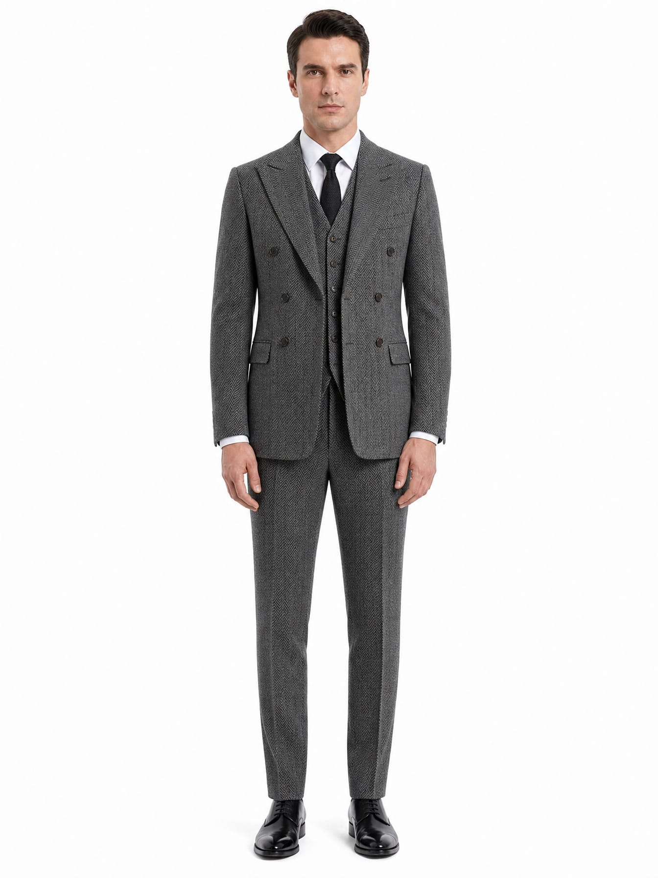 Men’s Classic Grey Herringbone Tweed Trousers - Image 2