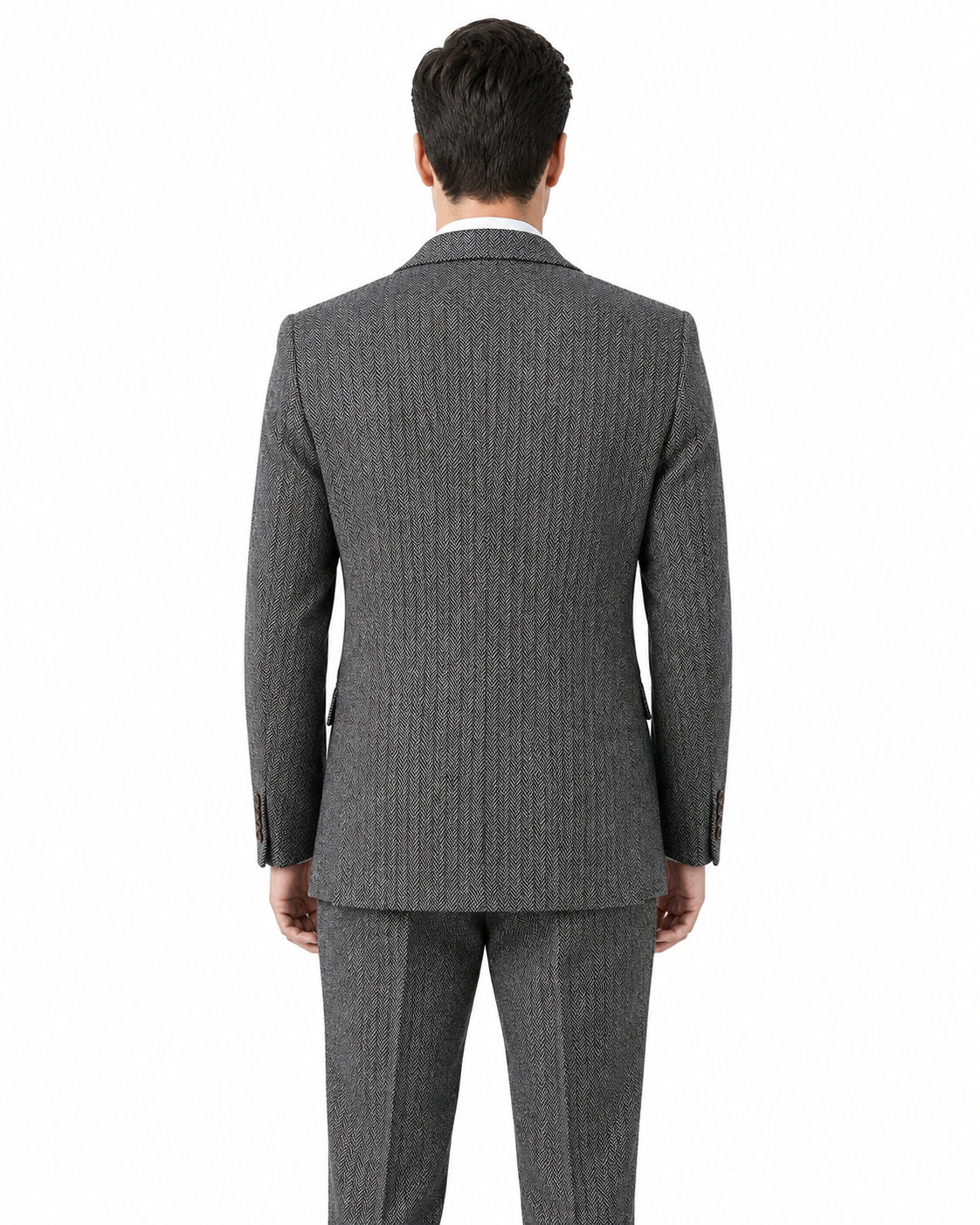 Men’s Classic Grey Herringbone Tweed Trousers - Image 4