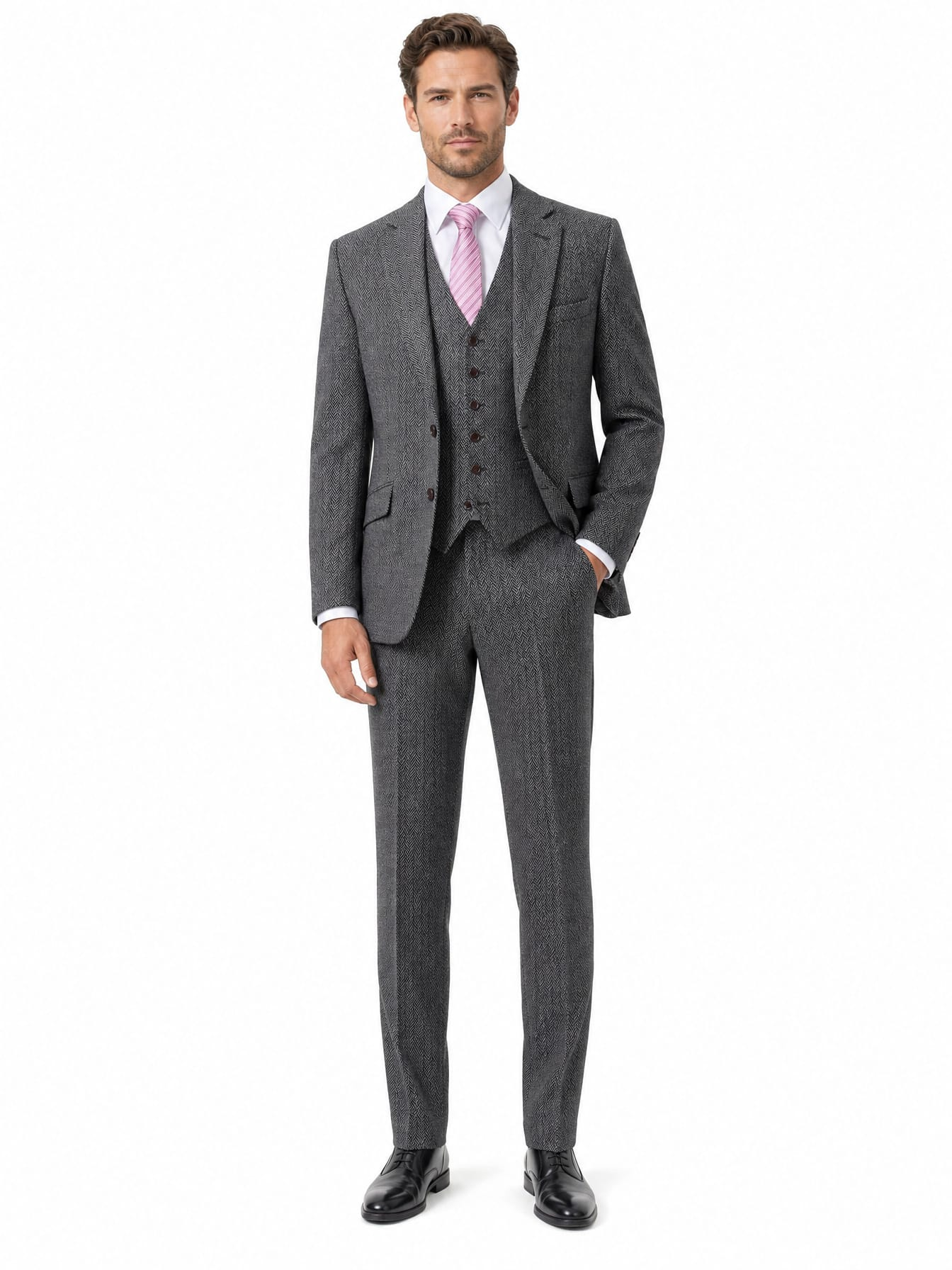 Men’s Classic Grey Herringbone Tweed Trousers
