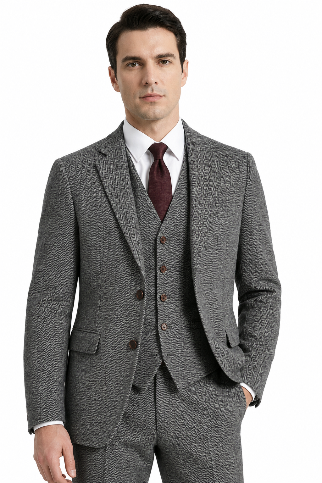 Men’s Classic Grey Herringbone Tweed Trousers - Image 3