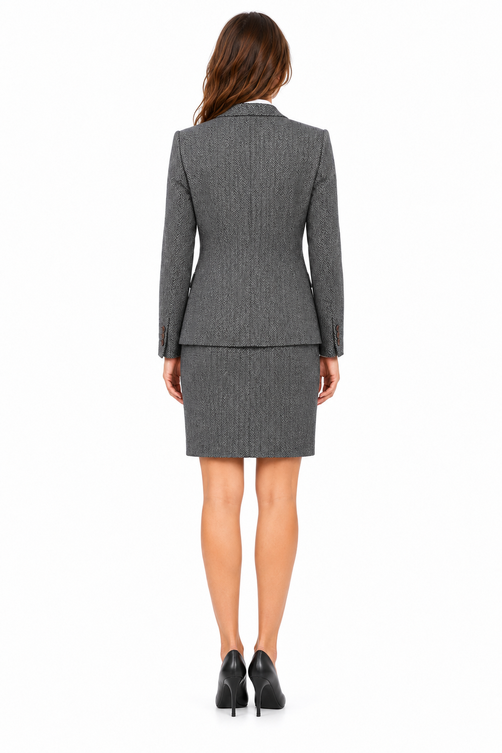 Women’s Classic Grey Herringbone Tweed Tailored Skirt - Image 3
