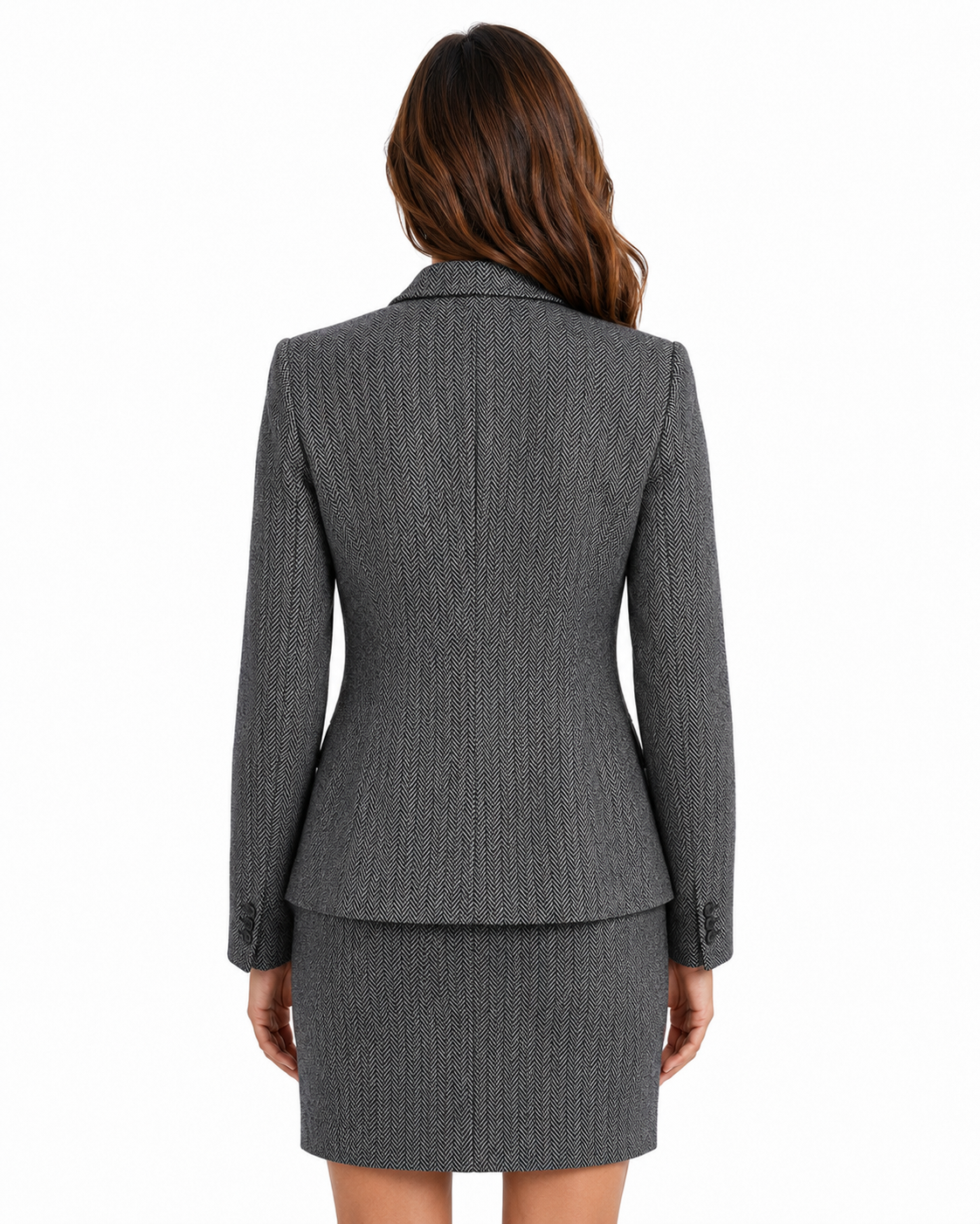Women’s Classic Grey Herringbone Tweed Tailored Skirt - Image 4