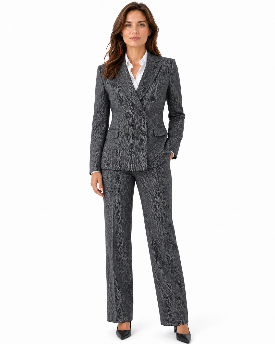 Women’s Made-to-Measure Classic Grey Herringbone Tweed Three-Piece Suit - Image 11