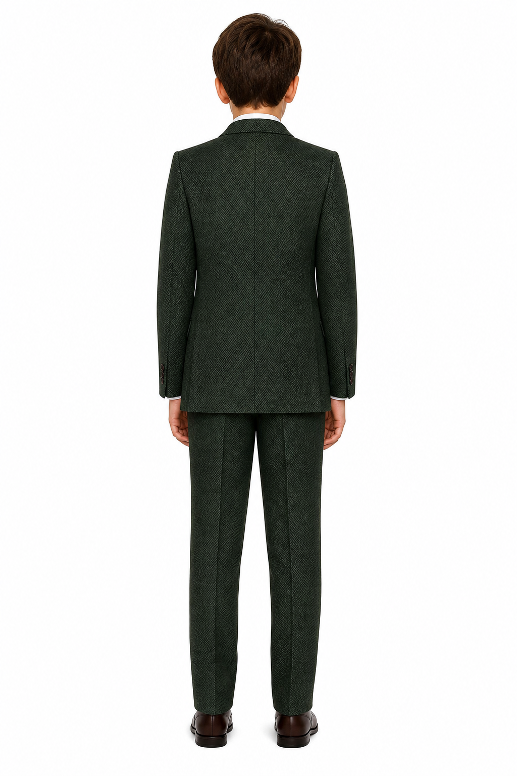 Boys’ Classic Moss Green Herringbone Tweed Three-Piece Suit - Image 3