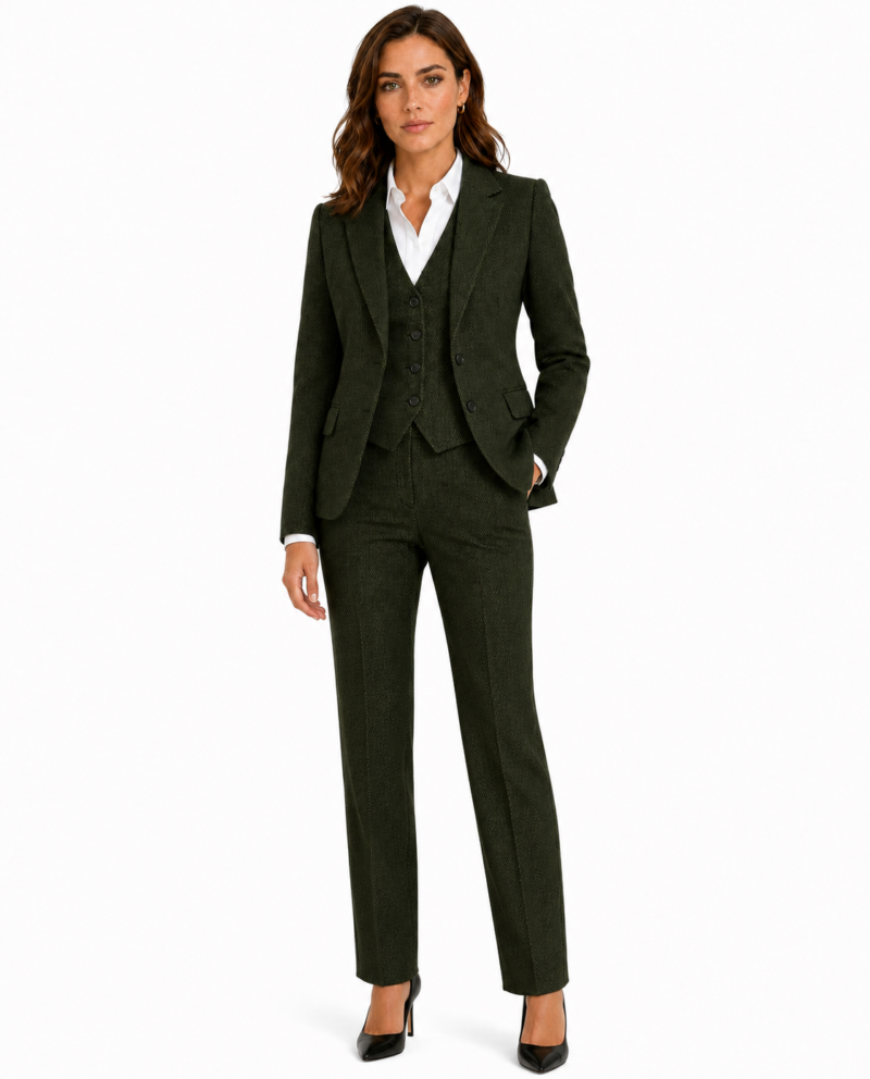 Women’s Classic Moss Green Herringbone Tweed Trousers