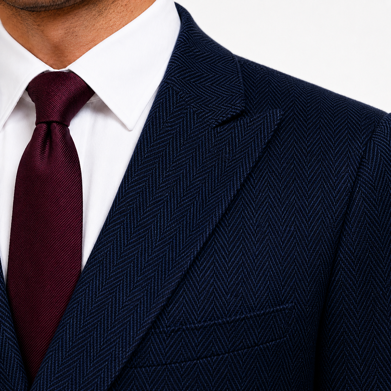 Men’s Made-to-Measure Classic Navy Blue Herringbone Tweed Three-Piece Suit - Image 11