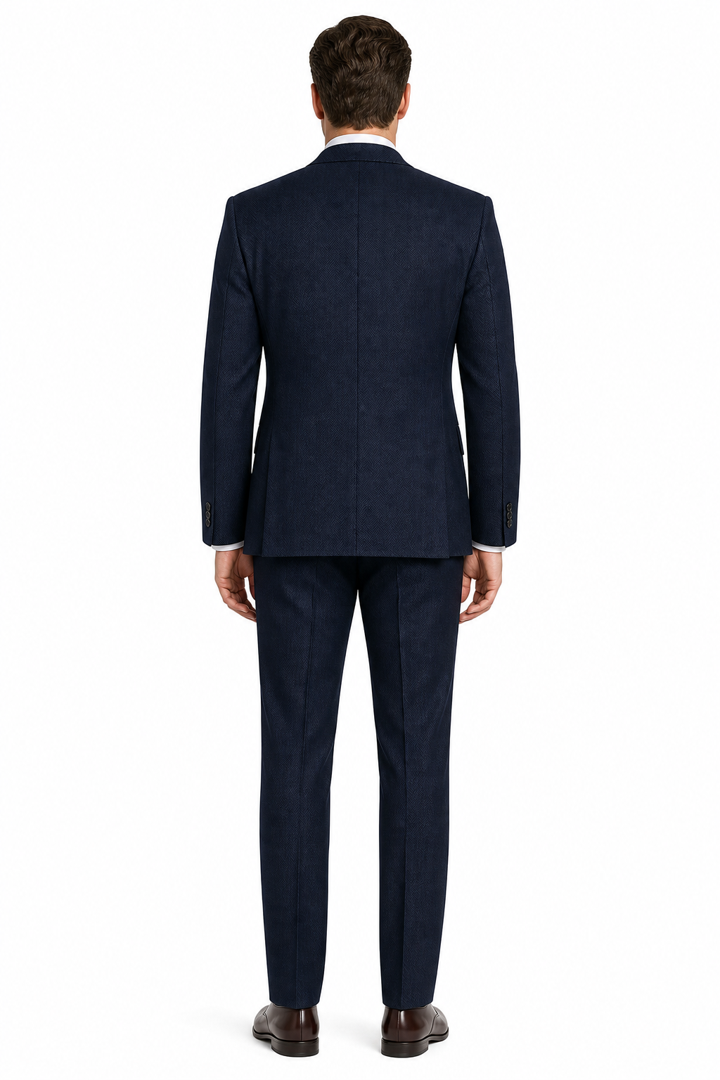 Men’s Classic Navy Blue Herringbone Tweed Double-Breasted Jacket - Image 6