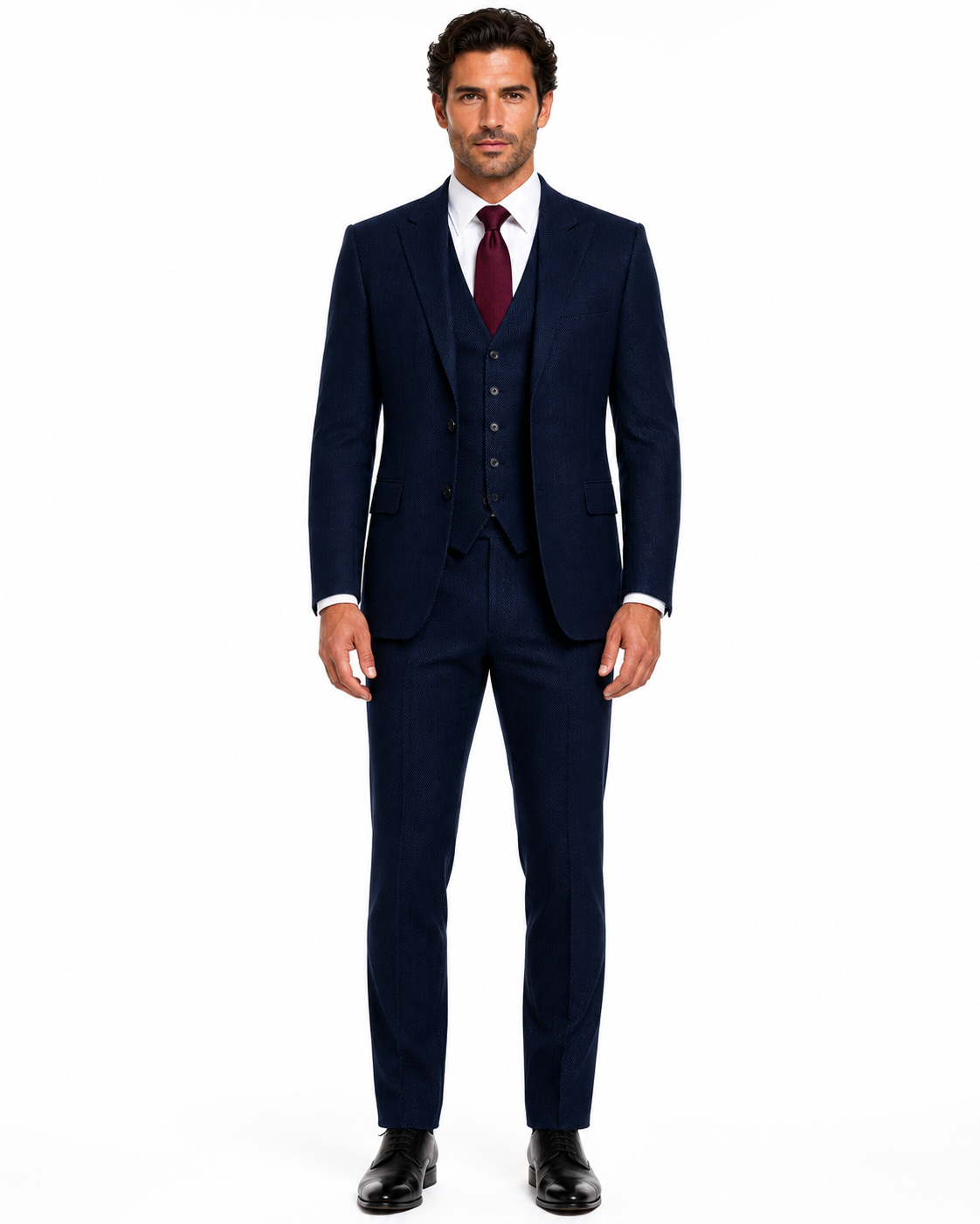 Men’s Classic Navy Blue Herringbone Tweed Trousers - Image 4