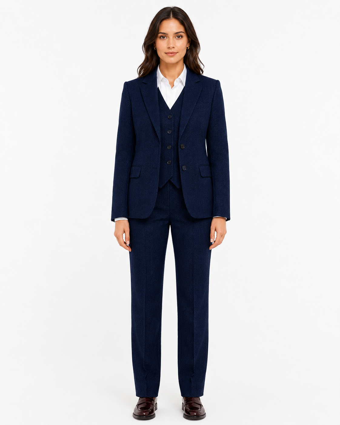 Women’s Classic Navy Blue Herringbone Tweed Trousers
