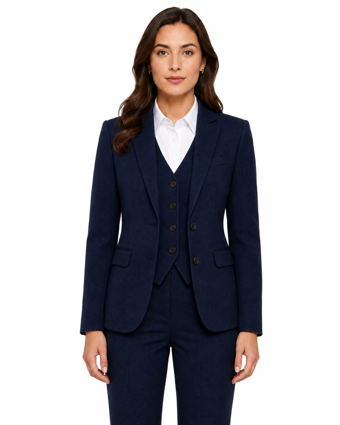 Women’s Classic Navy Blue Herringbone Tweed Trousers - Image 3