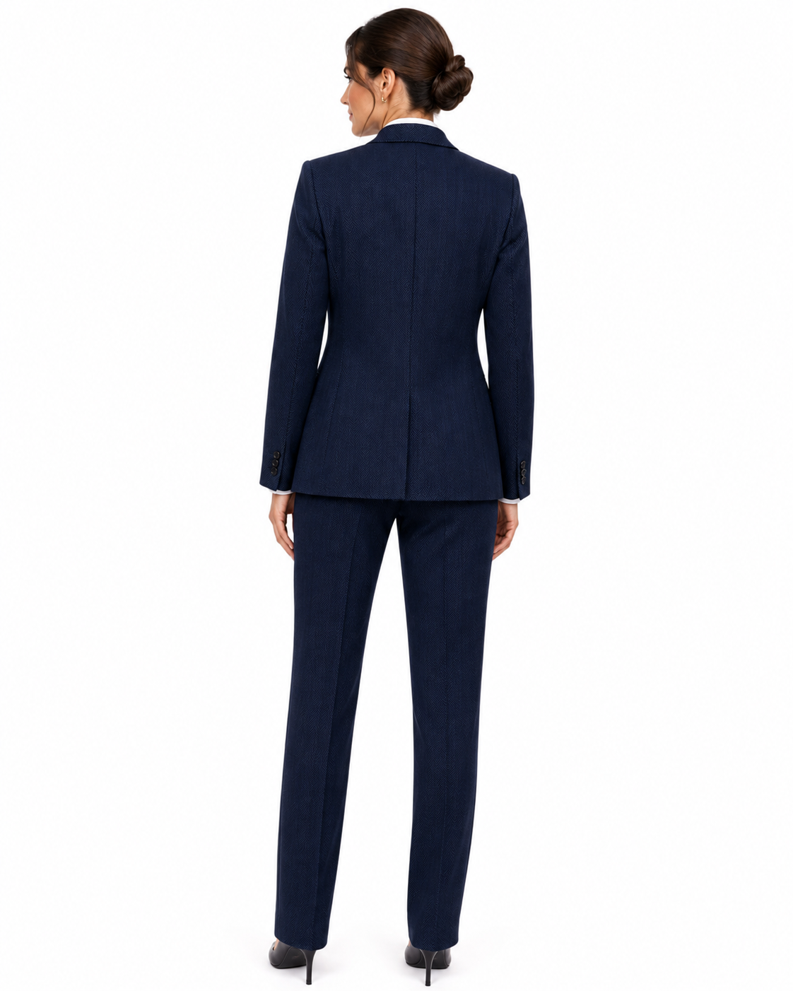 Women’s Classic Navy Blue Herringbone Tweed Trousers - Image 5