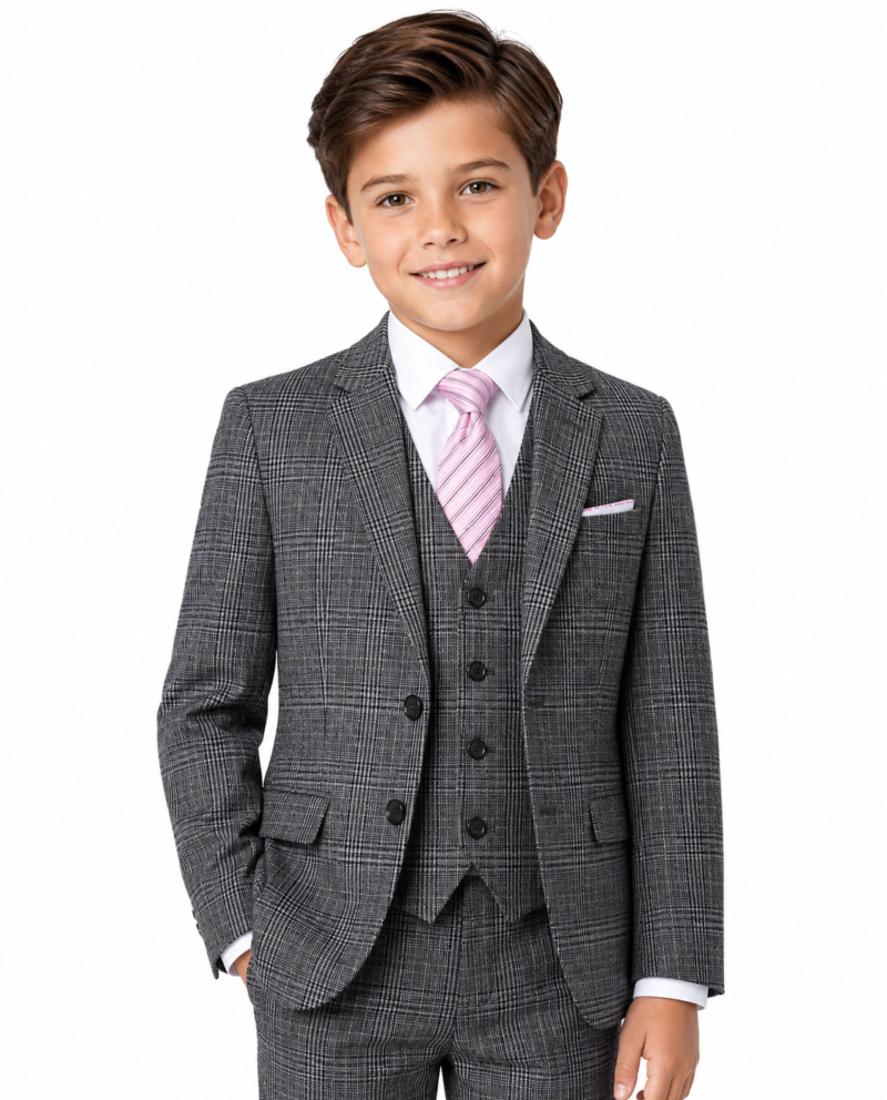 Boys’ Grey Glen Check Tweed Jacket
