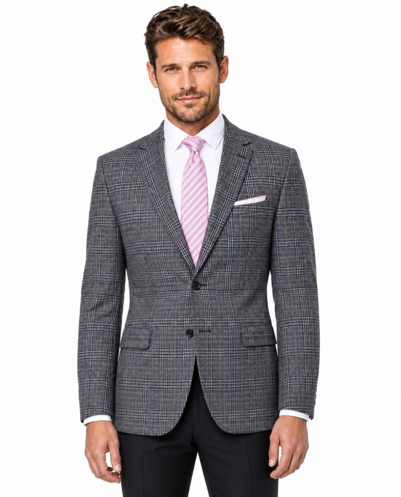Men’s Grey Glen Check Tweed Single-Breasted Jacket