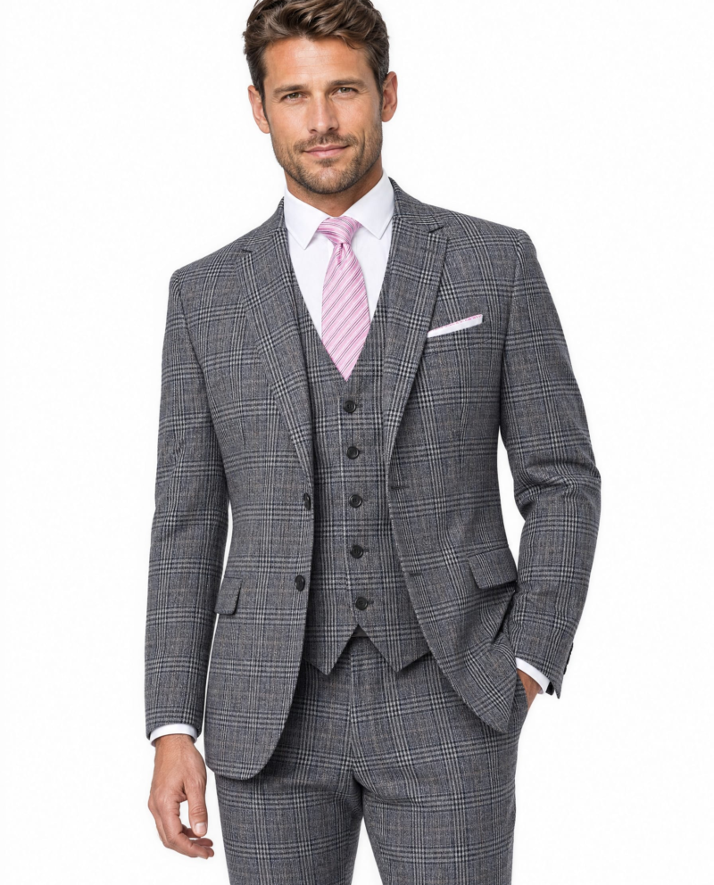 Men’s Made-to-Measure Grey Glen Check Tweed Three-Piece Suit
