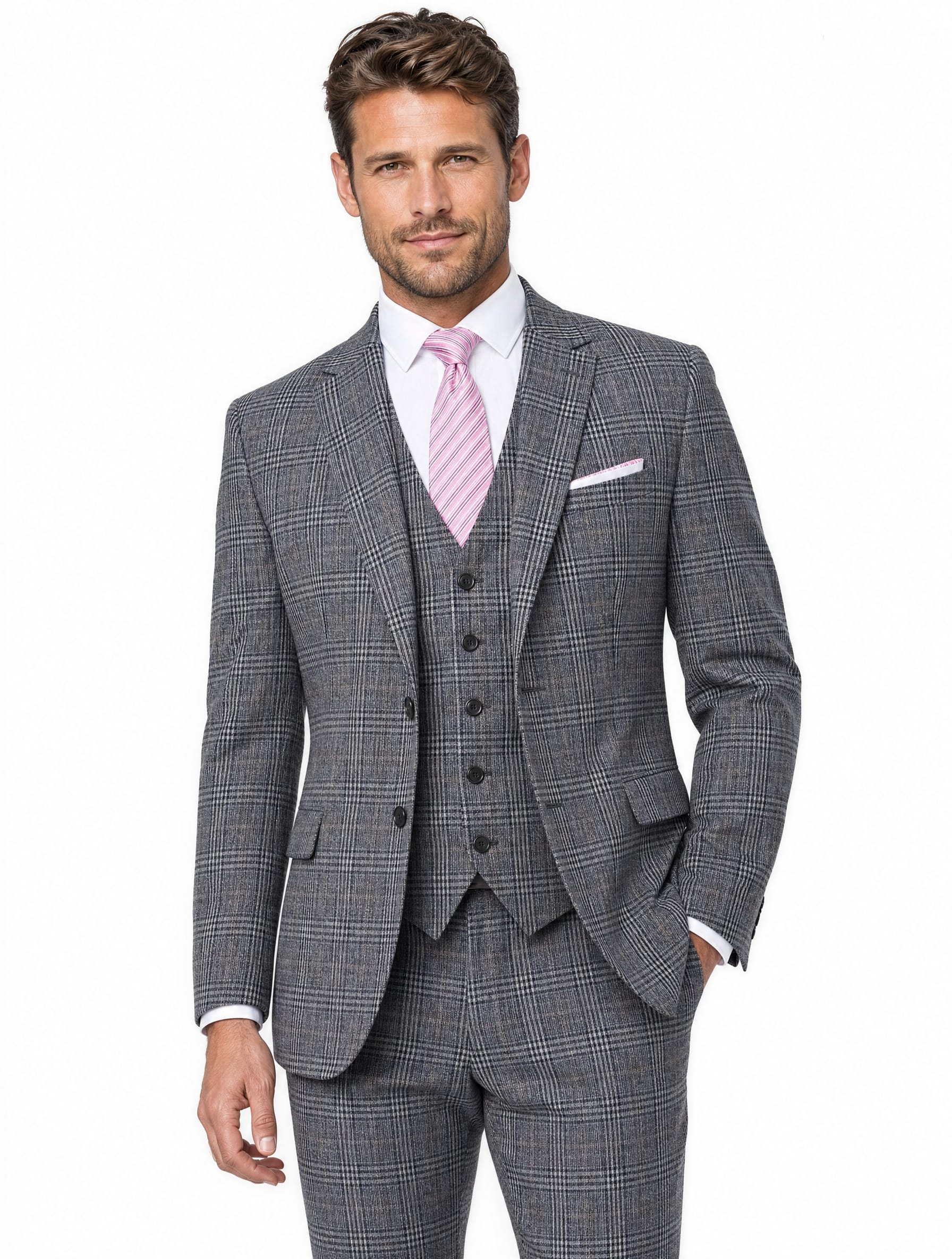 Men’s Grey Glen Check Tweed Waistcoat - Image 3