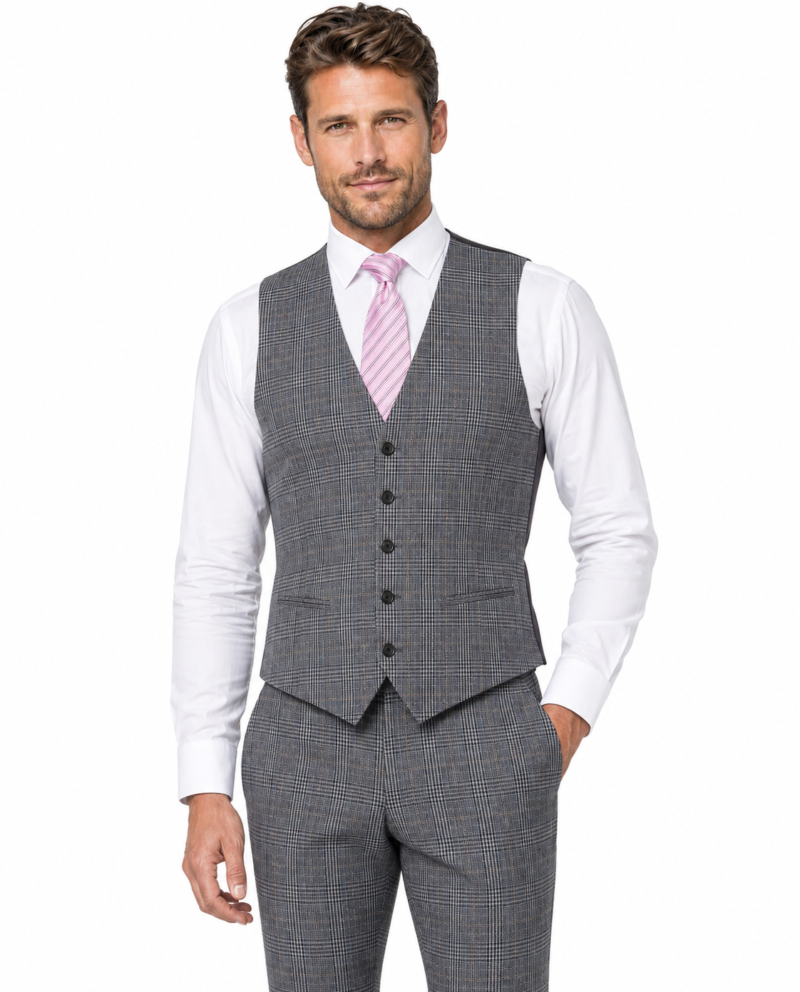 Men’s Grey Glen Check Tweed Waistcoat
