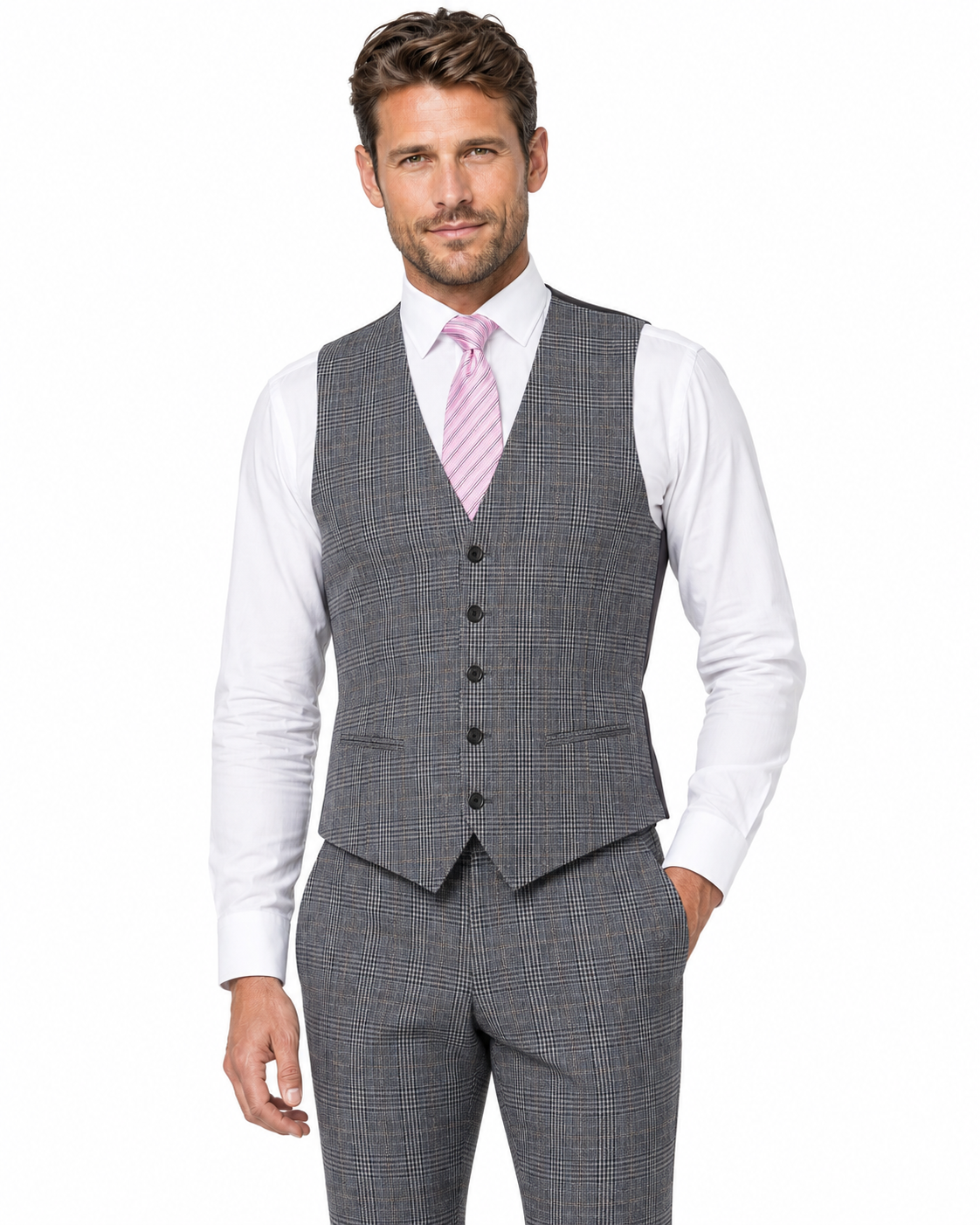 Men’s Grey Glen Check Tweed Waistcoat
