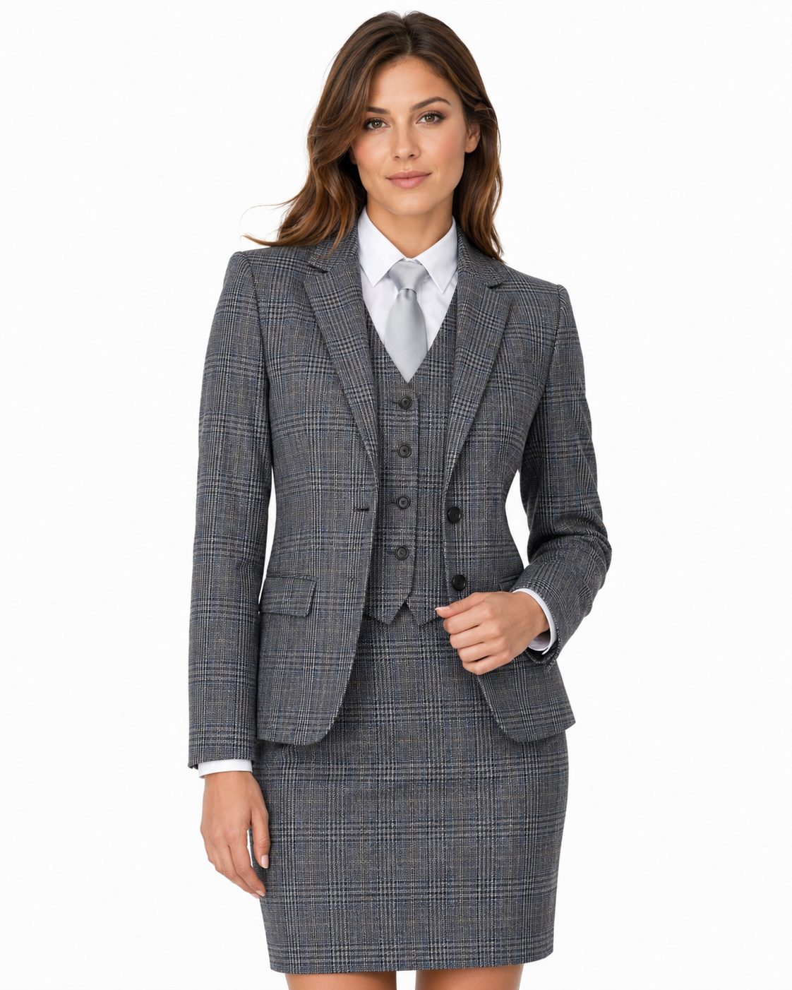 Women’s Grey Glen Check Tweed Tailored Skirt - Image 4