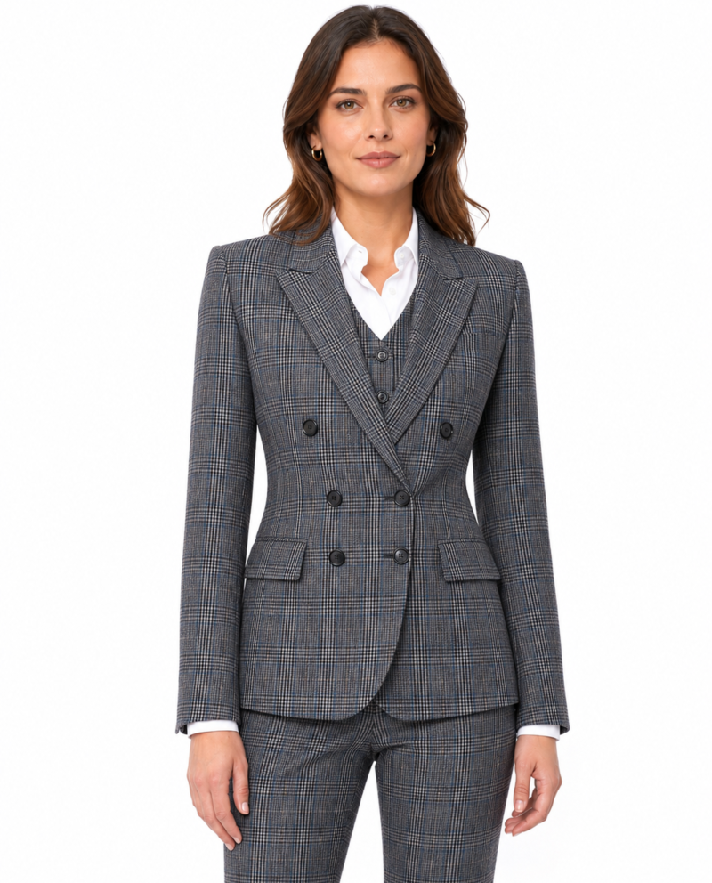 Women’s Grey Glen Check Tweed Double-Breasted Trouser Suit