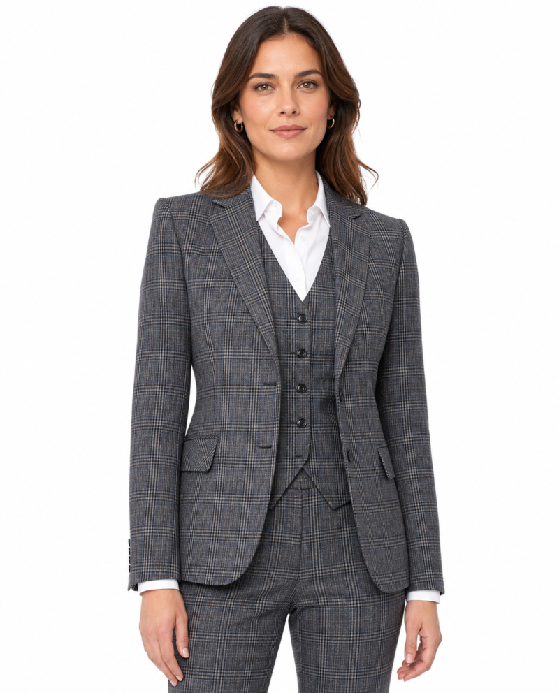Women’s Grey Glen Check Tweed Single-Breasted Trouser Suit