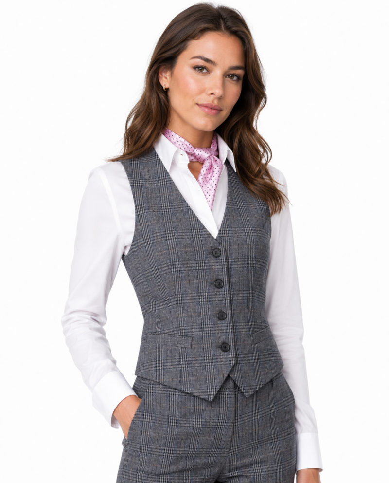 Women’s Grey Glen Check Tweed Waistcoat
