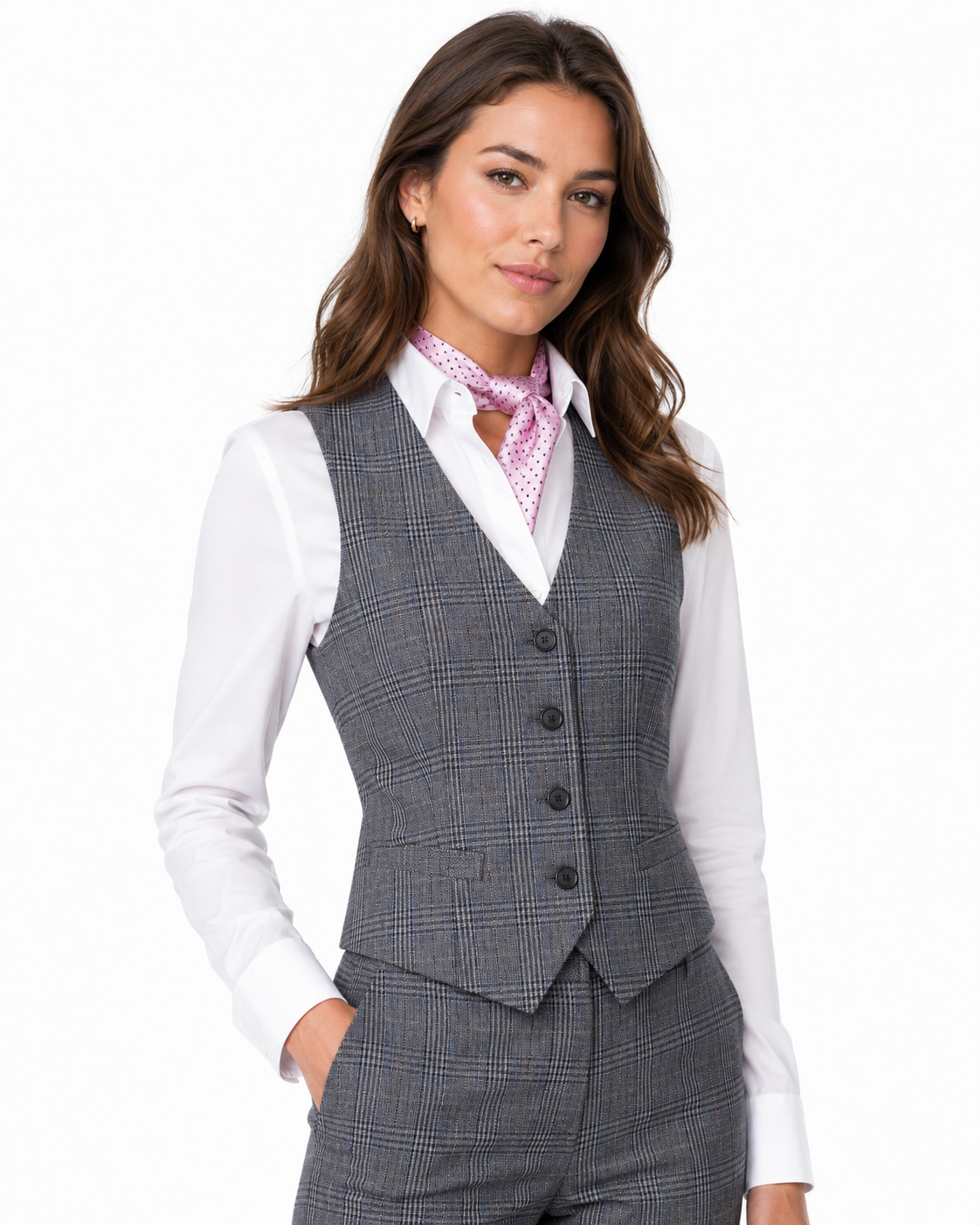 Women’s Grey Glen Check Tweed Waistcoat
