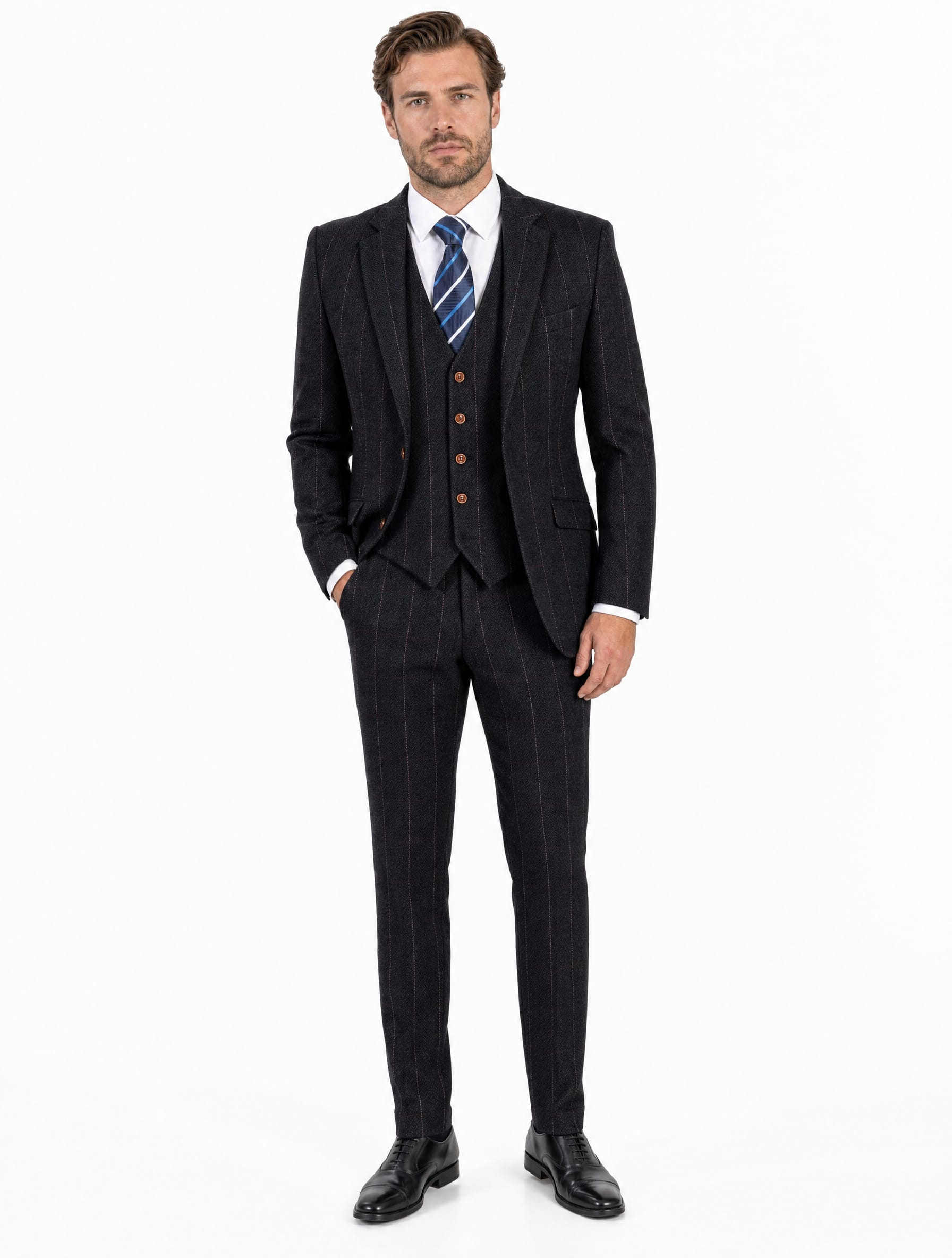 Men’s Black Herringbone Tweed with Overcheck Trousers - Image 2