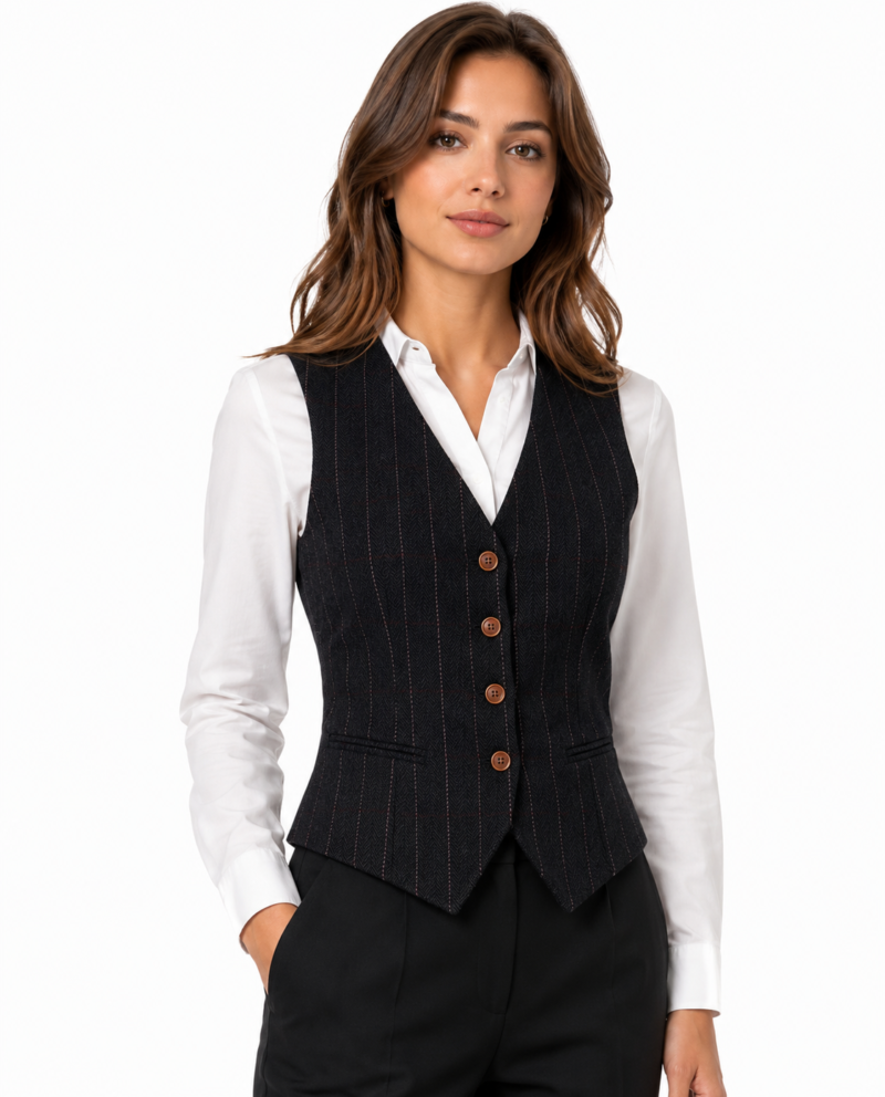 Women’s Black Herringbone Tweed with Overcheck Waistcoat