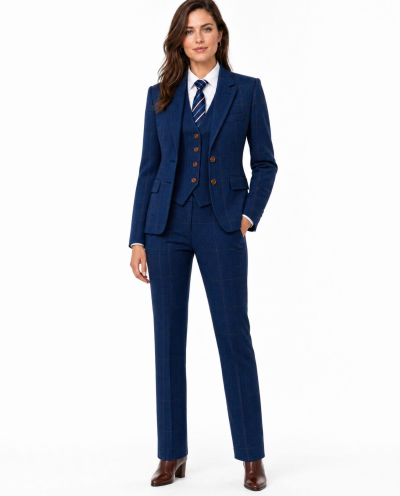 Women’s Blue Herringbone Tweed with Overcheck Trousers