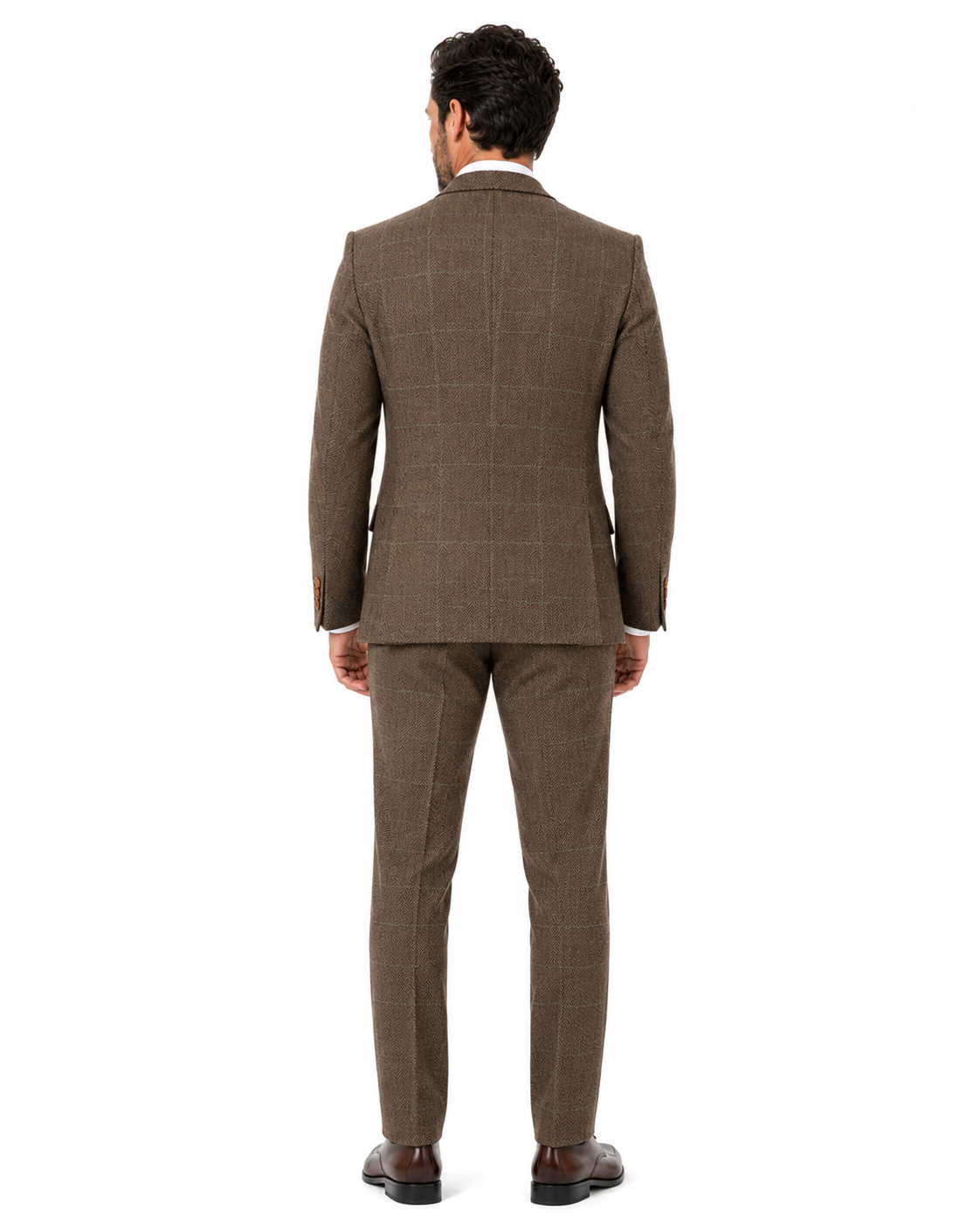 Men’s Camel Brown Herringbone Tweed with Overcheck Trousers - Image 5