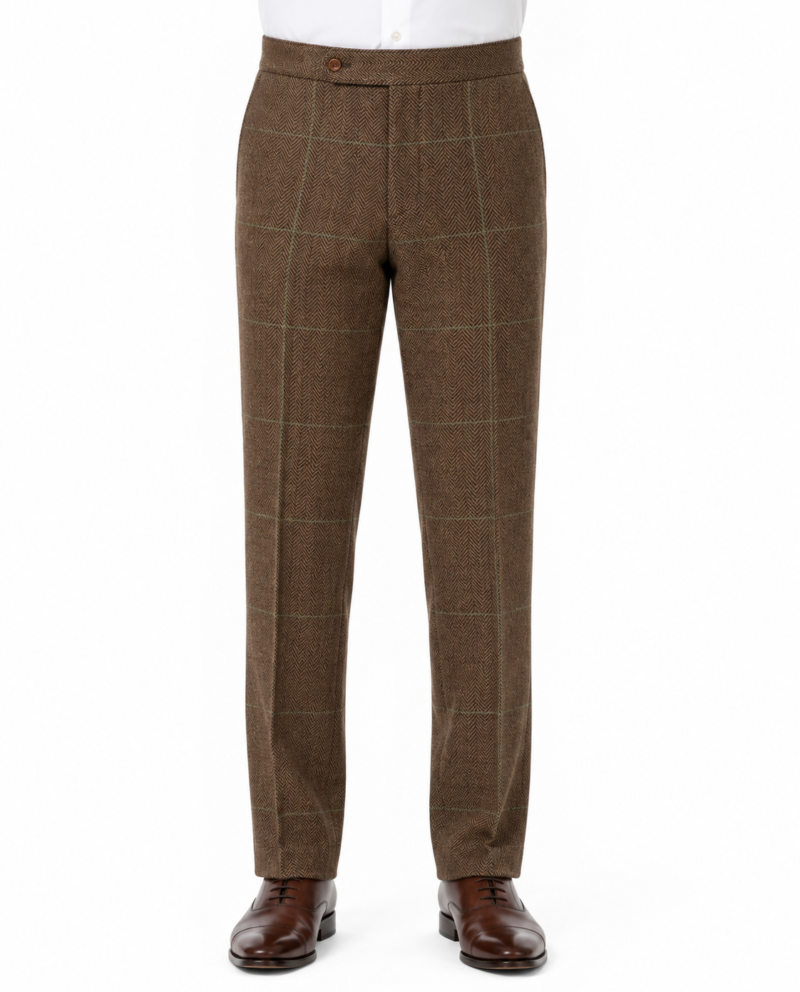 Men’s Camel Brown Herringbone Tweed with Overcheck Trousers