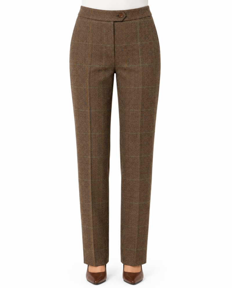 Women’s Camel Brown Herringbone Tweed with Overcheck Trousers