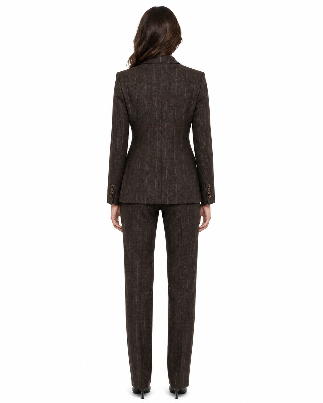 Women’s Dark Brown Herringbone Tweed with Overcheck Trousers - Image 8