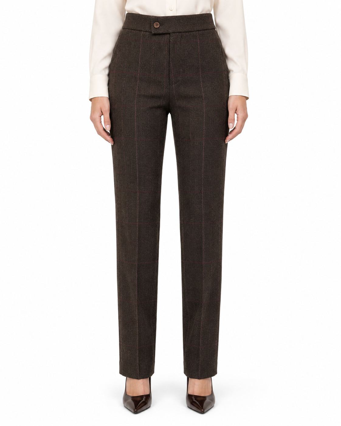 Women’s Dark Brown Herringbone Tweed with Overcheck Trousers